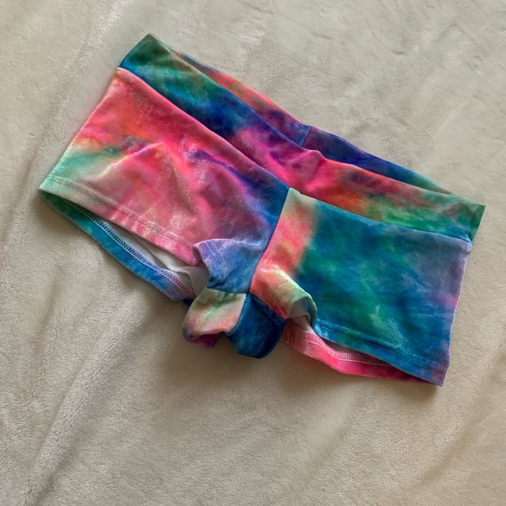 iHeartRaves rainbow velvet booty shorts